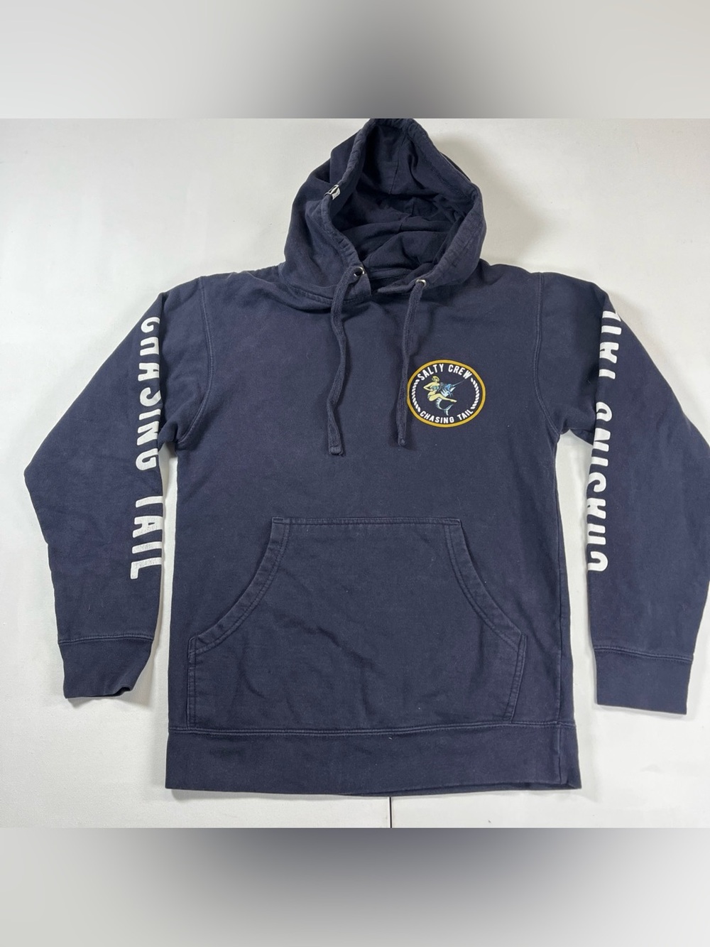 Salty Crew Chasing Tail Black Sweatshirt Hoodie Graphic Logo Fish Men’s S - Picture 5 of 13